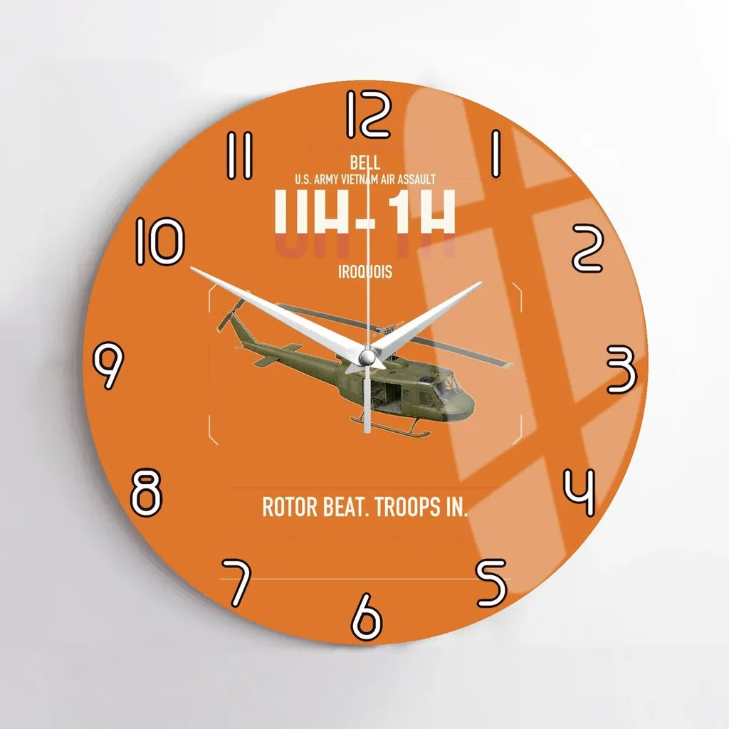 Bell UH-1H Iroquois design on orange no frame wall clock