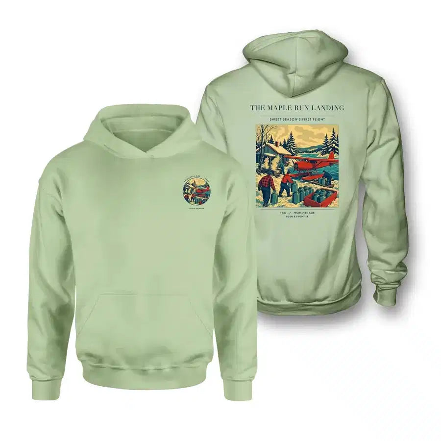 VINTAGE G4398 - The Maple Run Landing - Double-Side Hoodie design on lightgreen double side