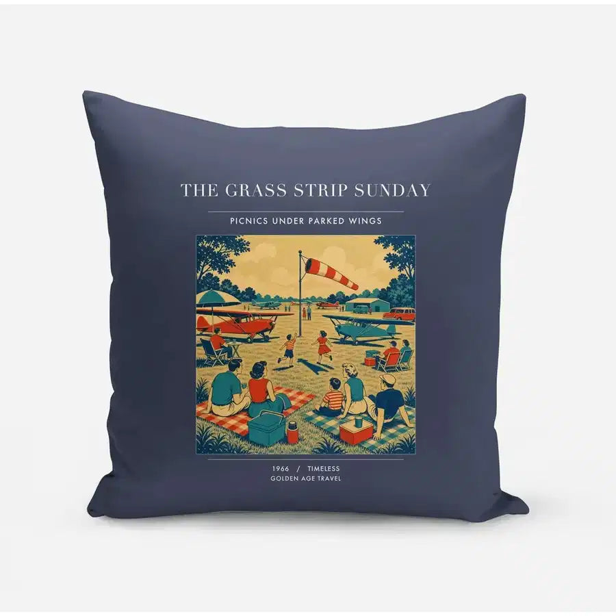 VINTAGE G4241 - The Grass Strip Sunday - Designed Pillows design on navyblue