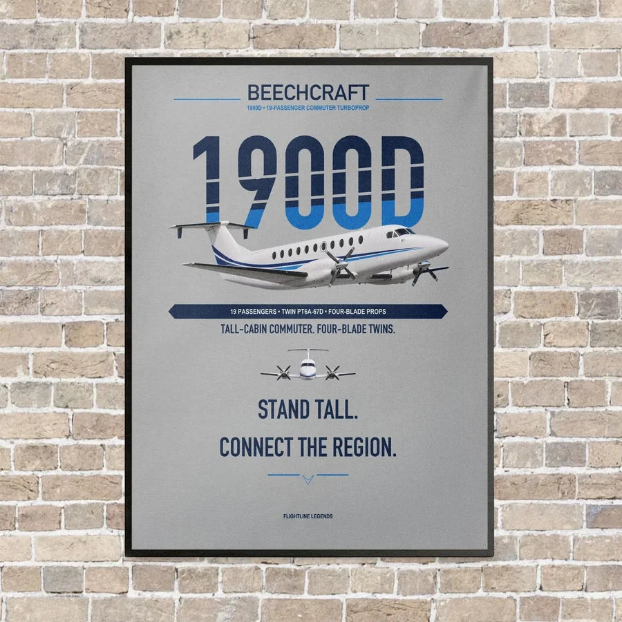 Beechcraft 1900D vertical canvas print - framed - light gray background