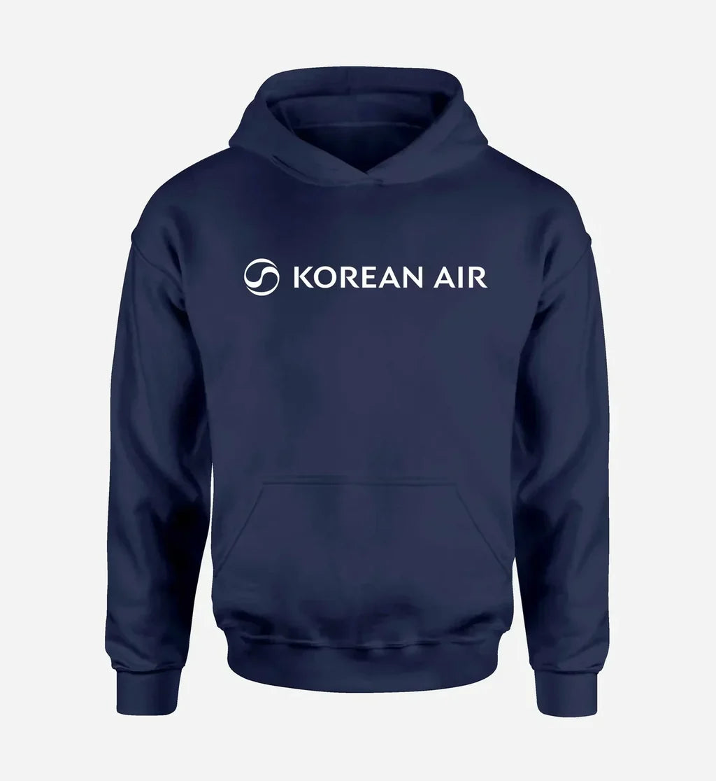 Korean Airlines logo printed on navy blue hoodie