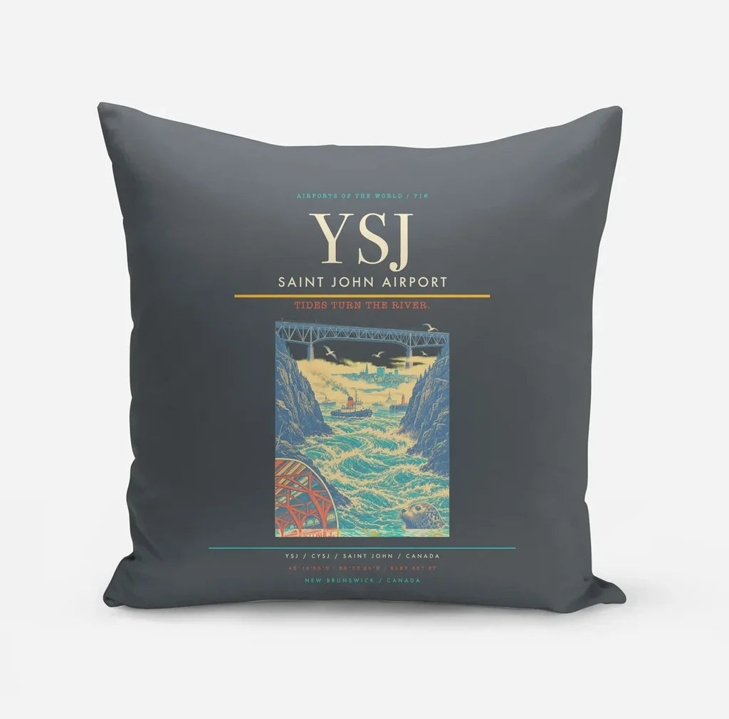 Saint John Airport (YSJ) design on gray pillow