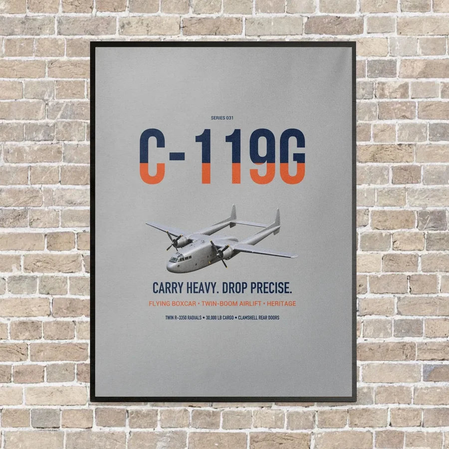 C-119G Flying Boxcar vertical canvas print - framed - light gray background