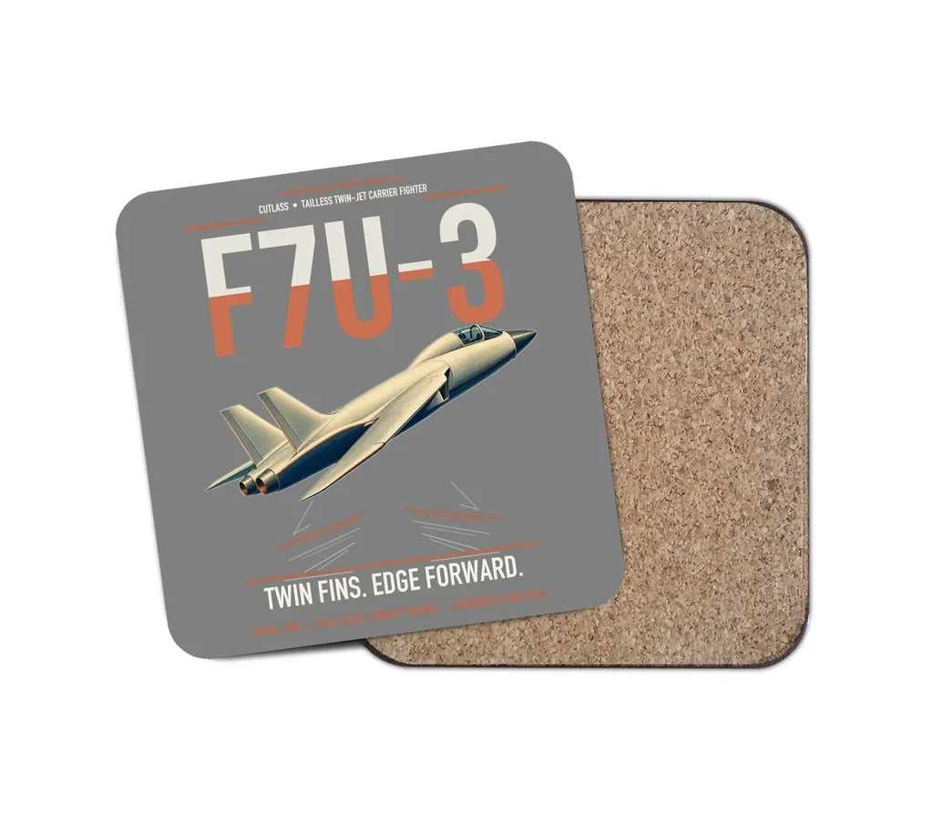 F7U-3 Cutlass design on gray 1 piece coaster