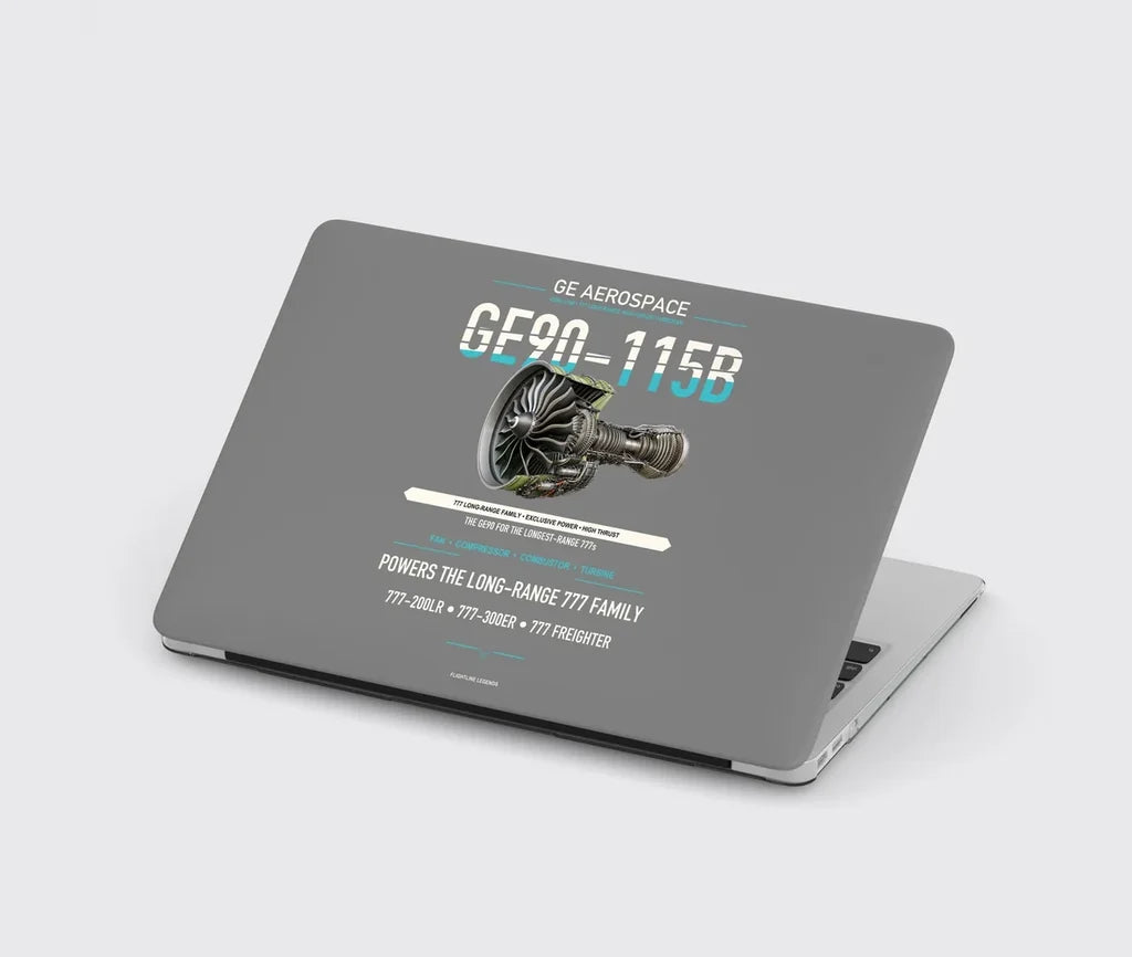 GE90-115B design on gray MacBook case