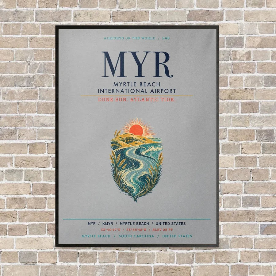 Myrtle Beach International Airport MYR vertical canvas print - framed - light gray background