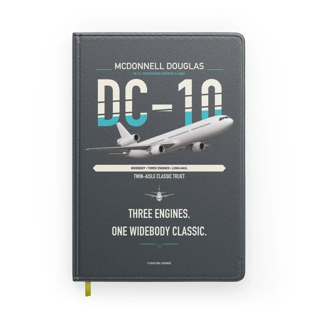 McDonnell Douglas DC-10 design on gray notebook