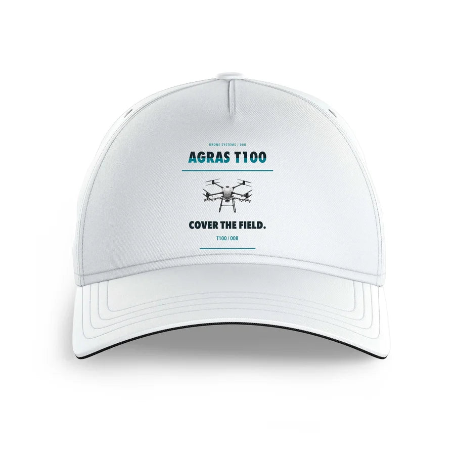 DJI Agras T100 design on white printed hat