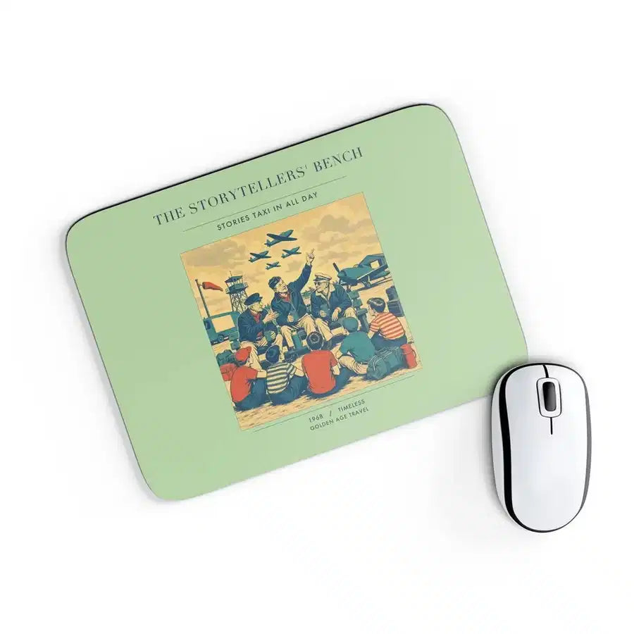 VINTAGE G4430 - The Storytellers' Bench - Designed Mouse Pads design on lightgreen rectangle
