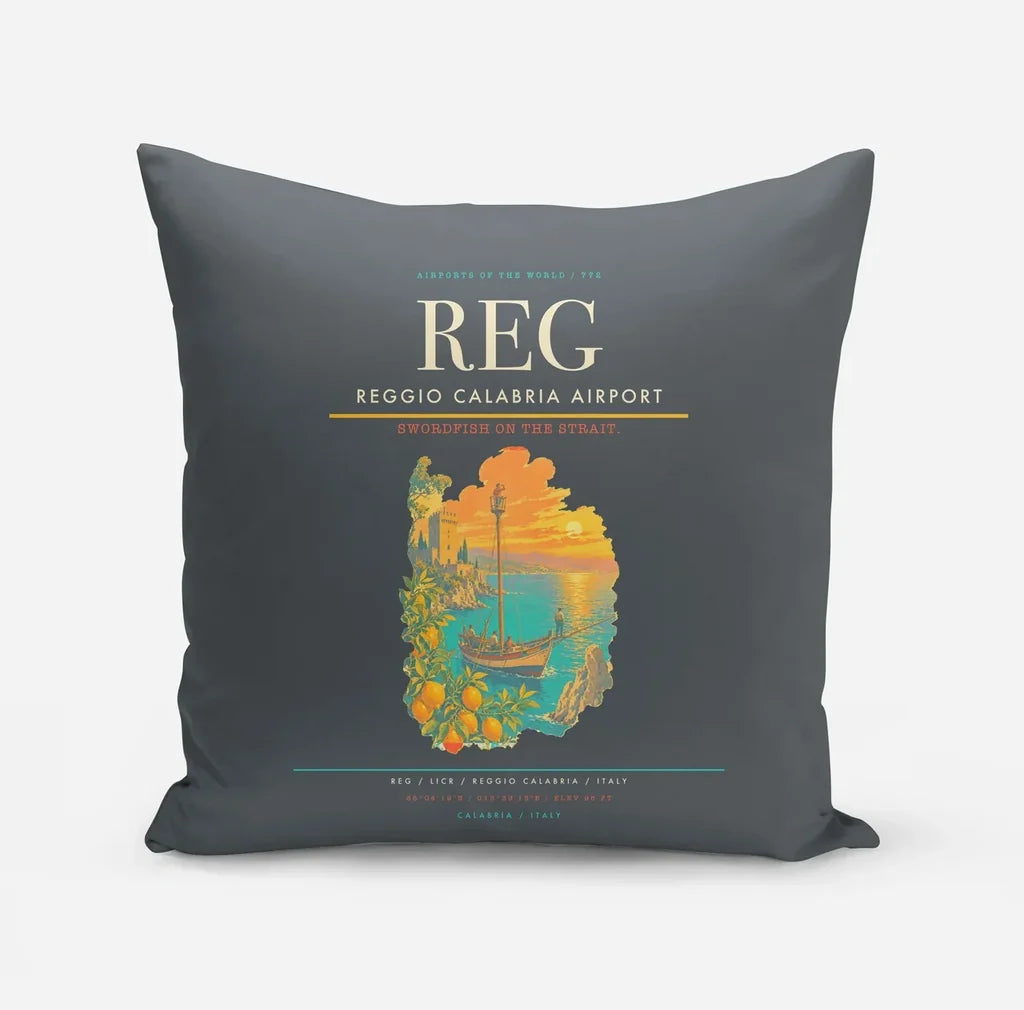 Reggio Calabria Airport (REG) design on gray pillow