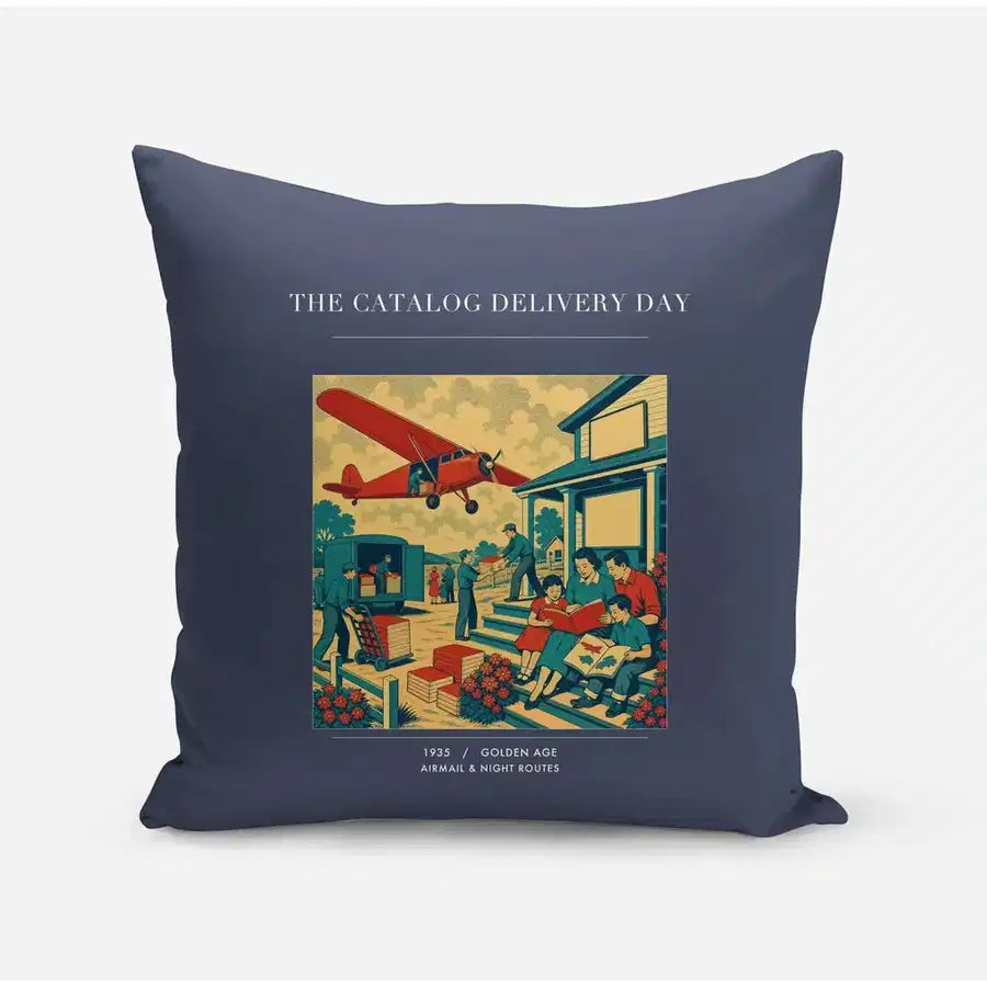 VINTAGE G4412 - The Catalog Delivery Day - Designed Pillows design on navyblue