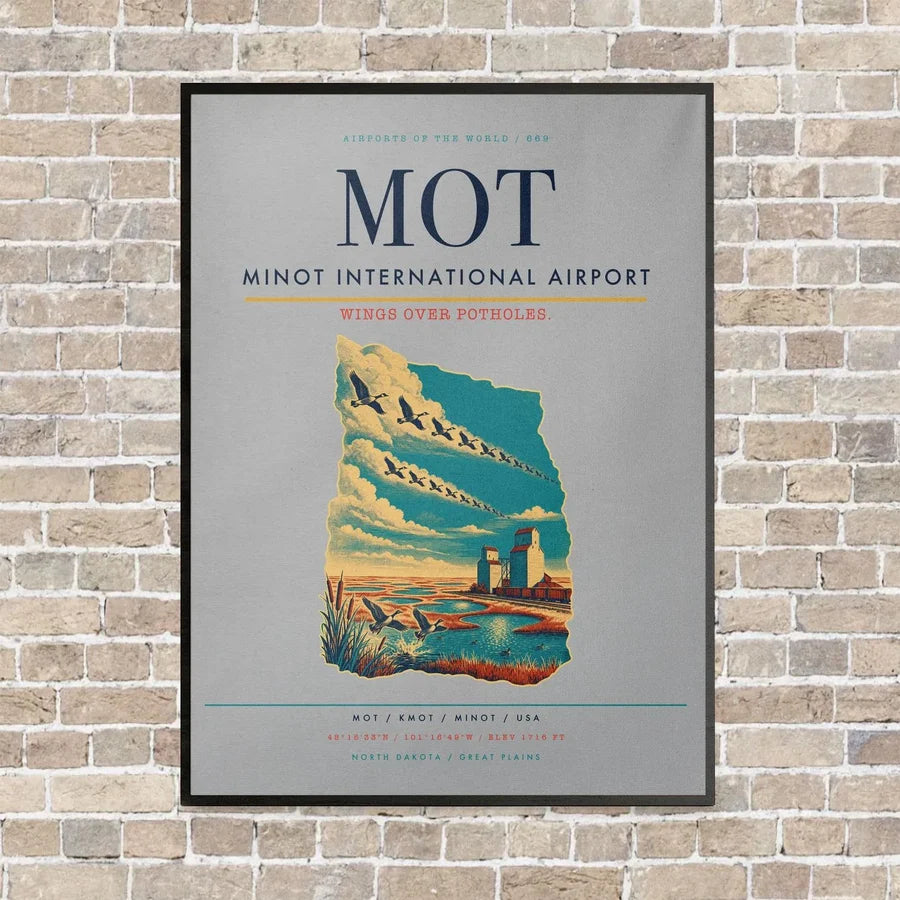 Minot International Airport MOT vertical canvas print - framed - light gray background