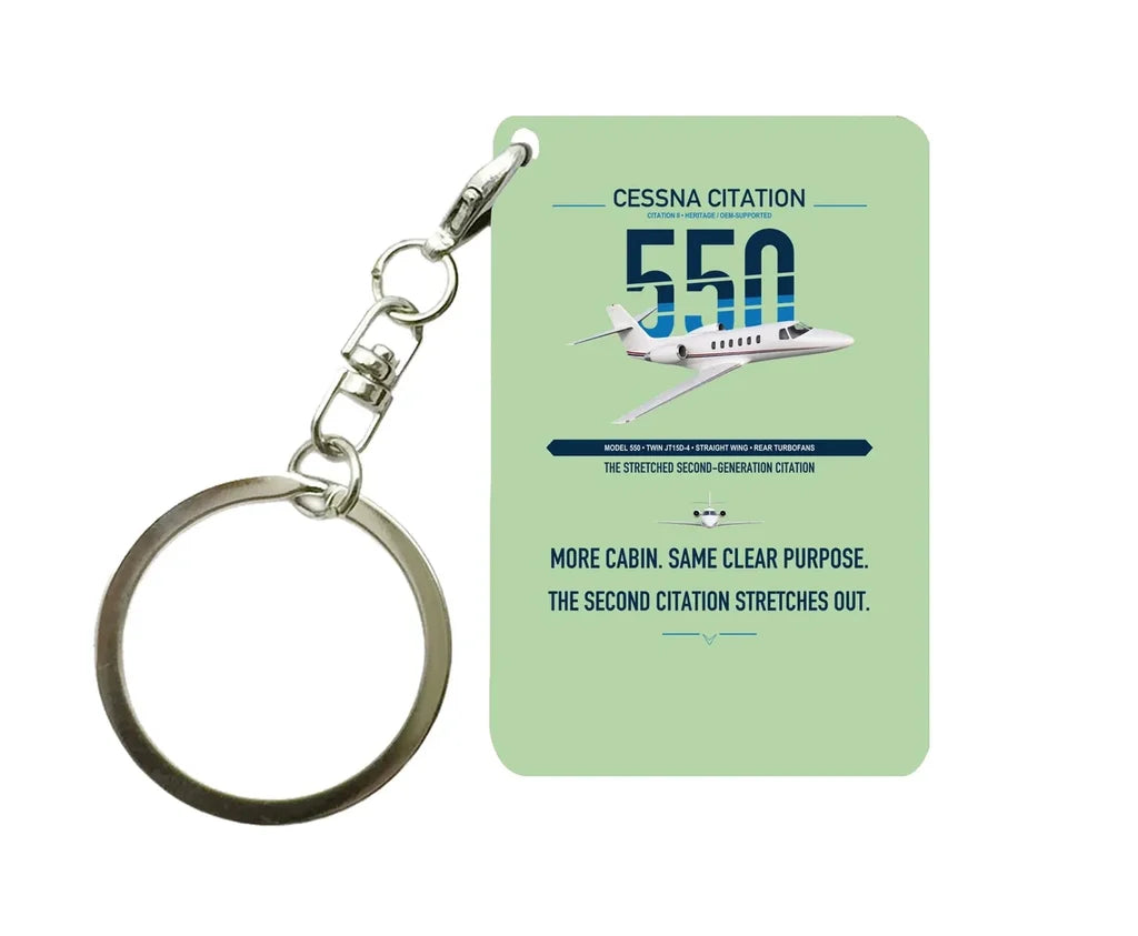 Cessna Citation 550 - Citation II design on light green designed key chain, double-side print
