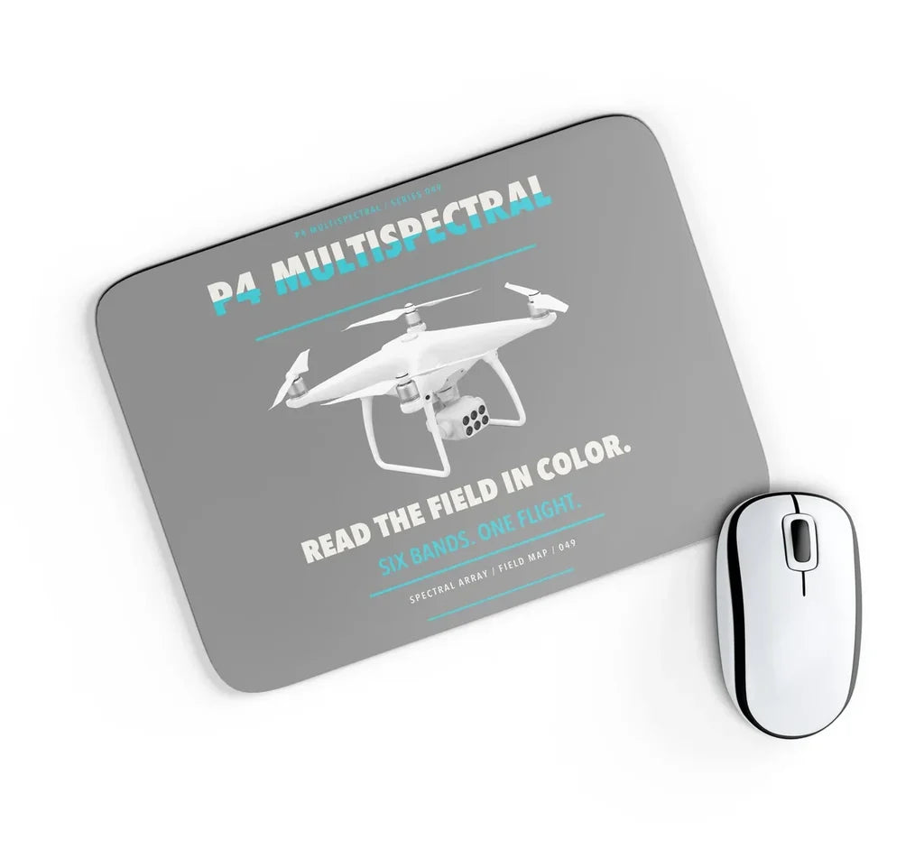 DJI P4 Multispectral design on gray rectangle mouse pad