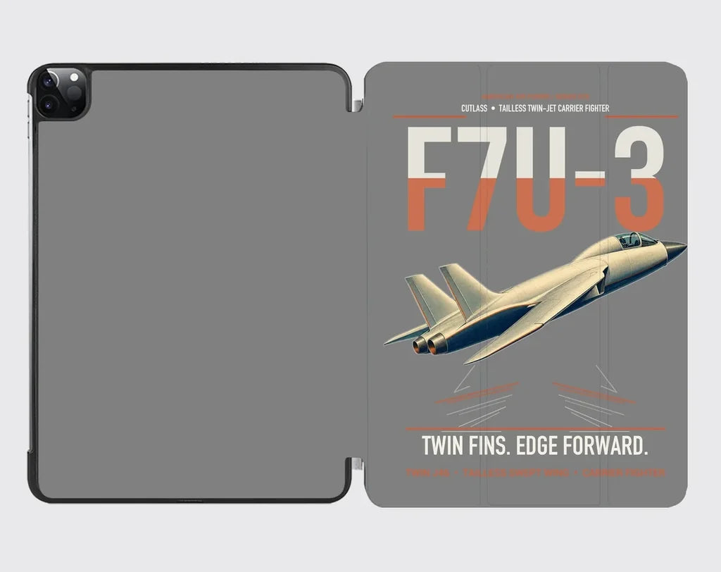 F7U-3 Cutlass design on gray ipad tablet case