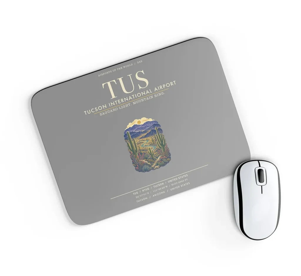 Tucson International Airport (TUS) design on gray rectangle mouse pad