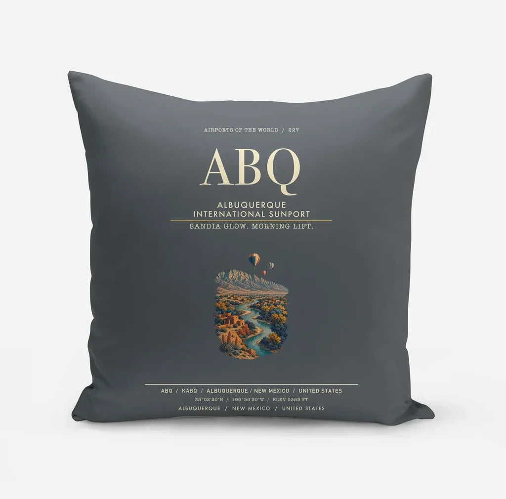 Albuquerque International Sunport (ABQ) design on gray pillow