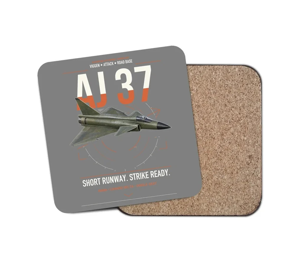 Saab AJ 37 Viggen design on gray 1 piece coaster