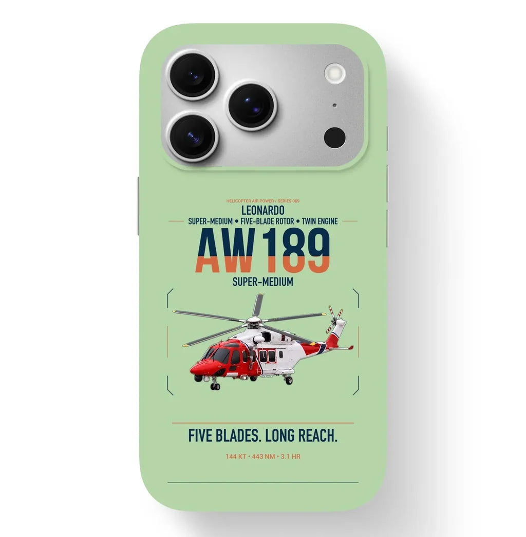 Leonardo AW189 design on light green magsafe iphone case, for iPhone 17 Pro