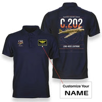 Thumbnail for Macchi C.202 Folgore design on navy blue+name double-side polo t-shirt, double-side print