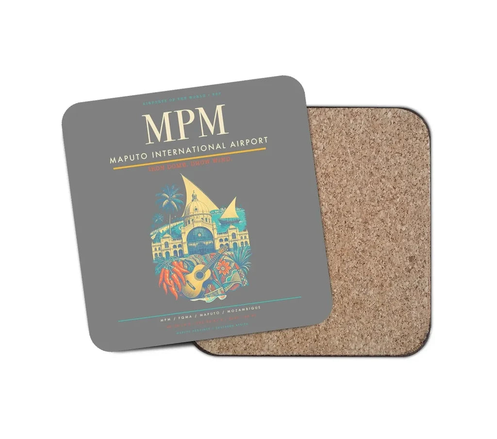 Maputo International Airport (MPM) design on gray 1 piece coaster