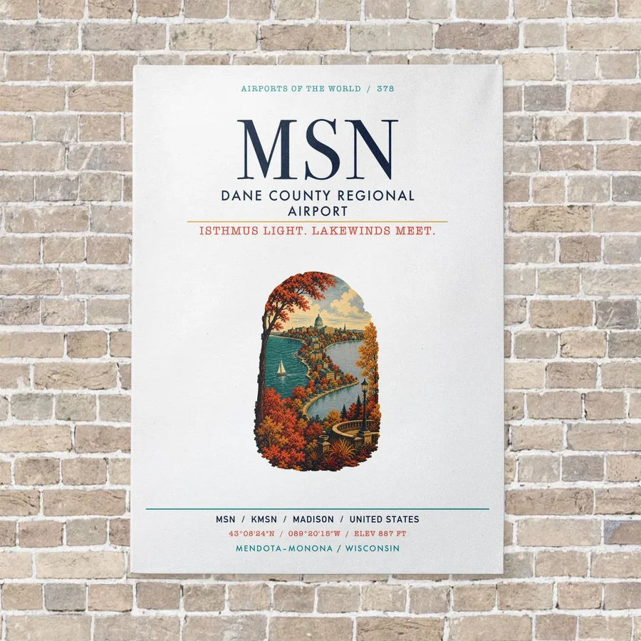 Dane County Regional Airport Madison MSN vertical canvas print - no frame - white background