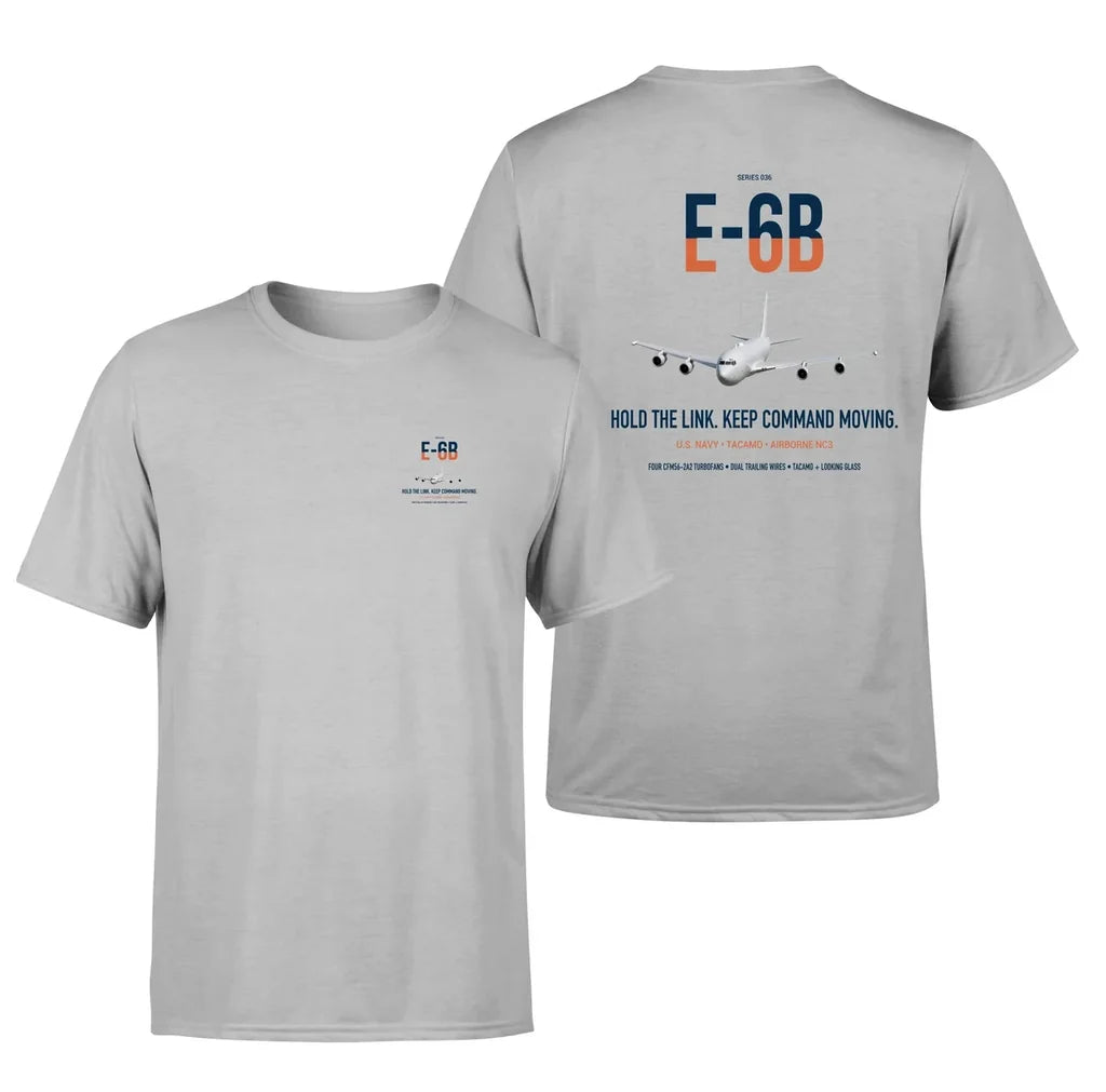 E-6B Mercury design on light gray double-side t-shirt, double-side print