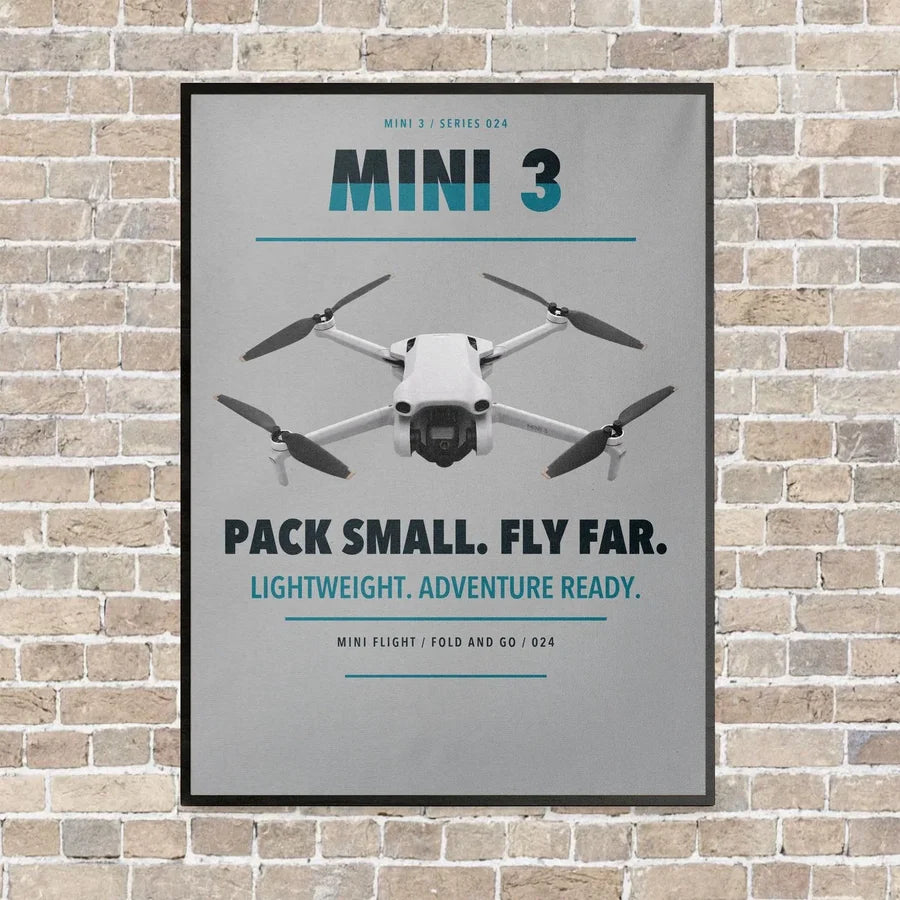 DJI Mini 3 vertical canvas print - framed - light gray background