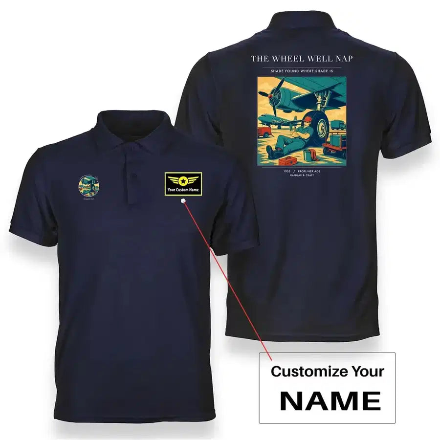 VINTAGE G4267 - The Wheel Well Nap - Double-Side Polo T-Shirt design on navyblue+name