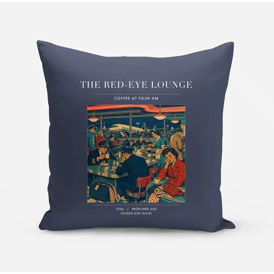 VINTAGE G4082 - The Red-Eye Lounge - Designed Pillows design on navyblue
