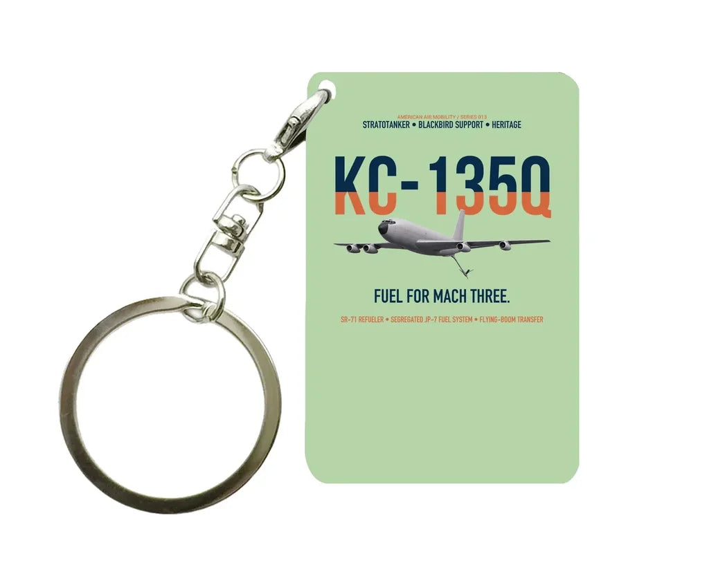 KC-135Q Blackbird Tanker design on light green designed key chain, double-side print