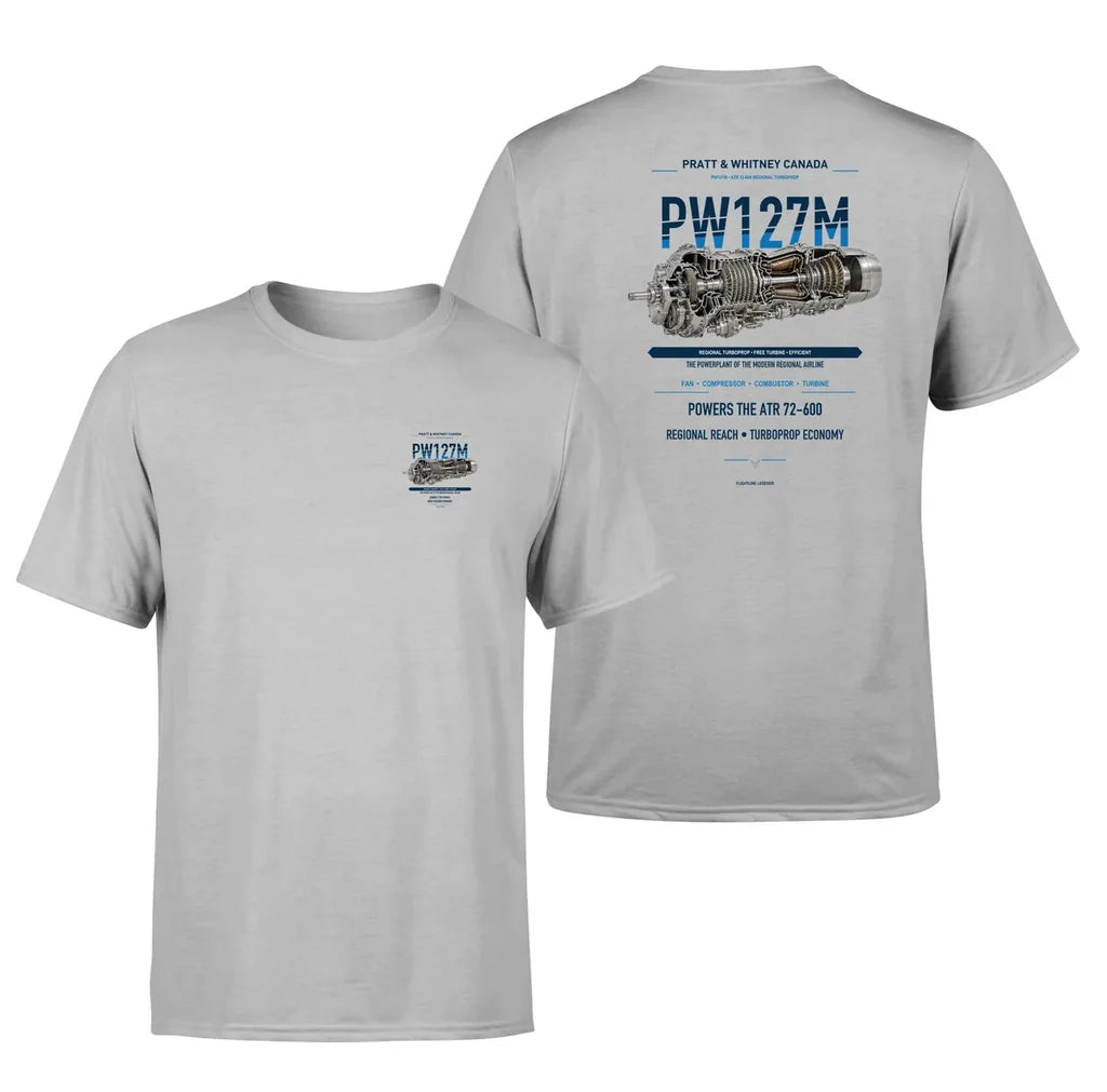 PW127M design on light gray t shirt