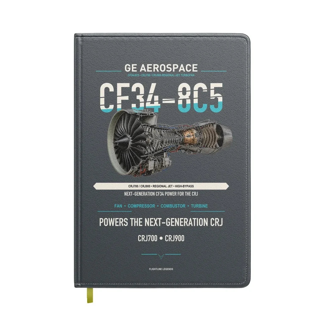 CF34-8C5 design on gray notebook