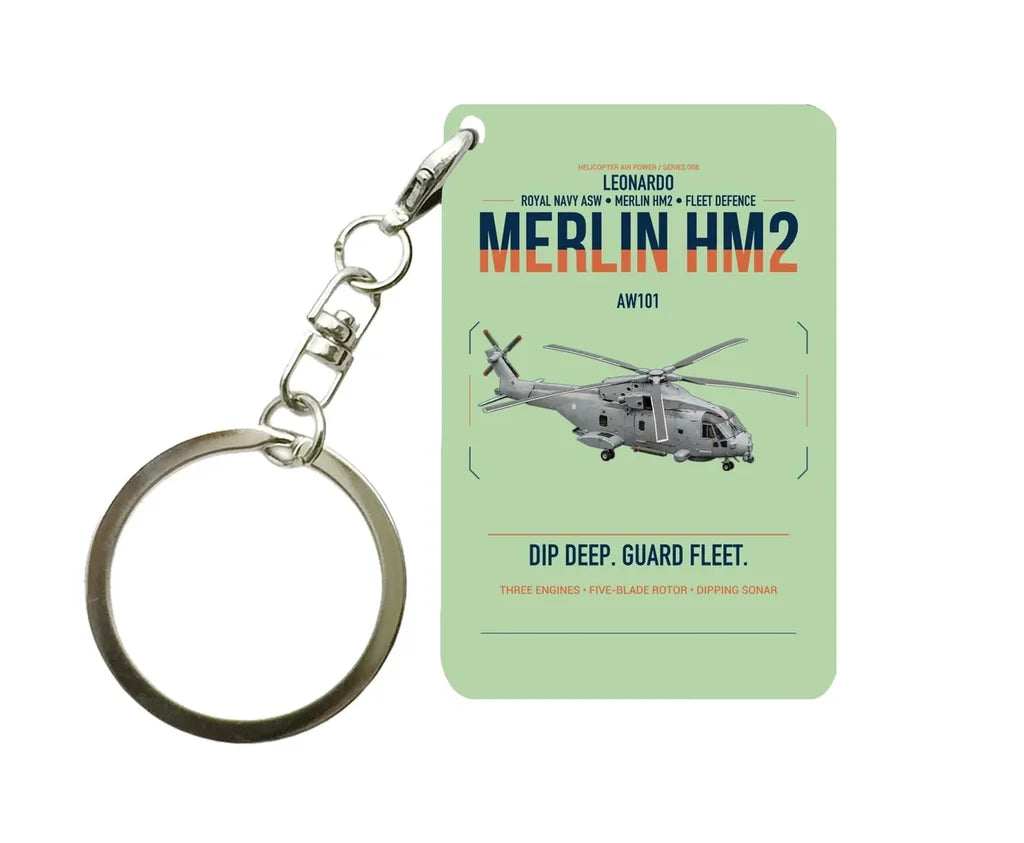 Leonardo AW101 Merlin HM2 design on light green designed key chain, double-side print