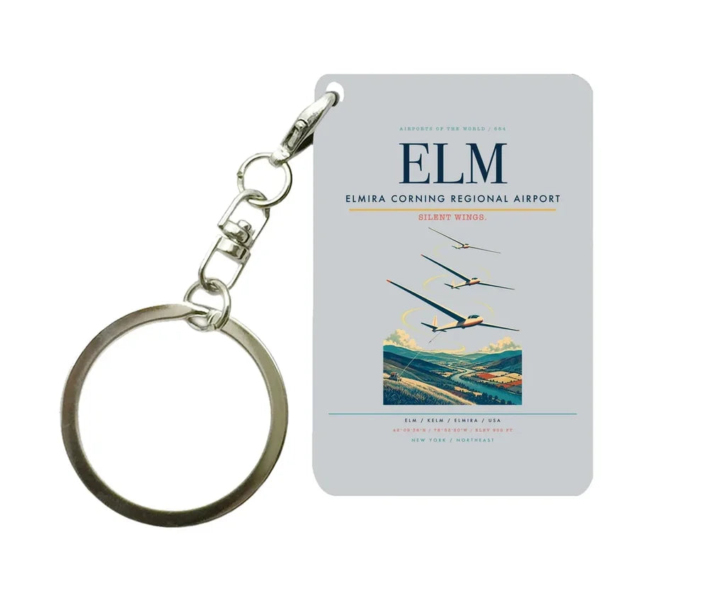 Elmira Corning Regional Airport (ELM) design on light gray key chain
