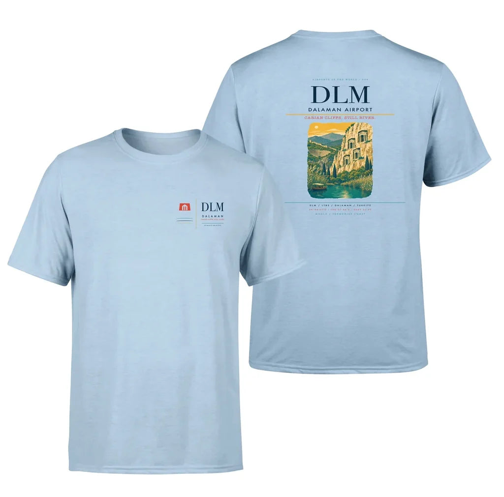 Dalaman Airport (DLM) design printed on light blue double-side t-shirt
