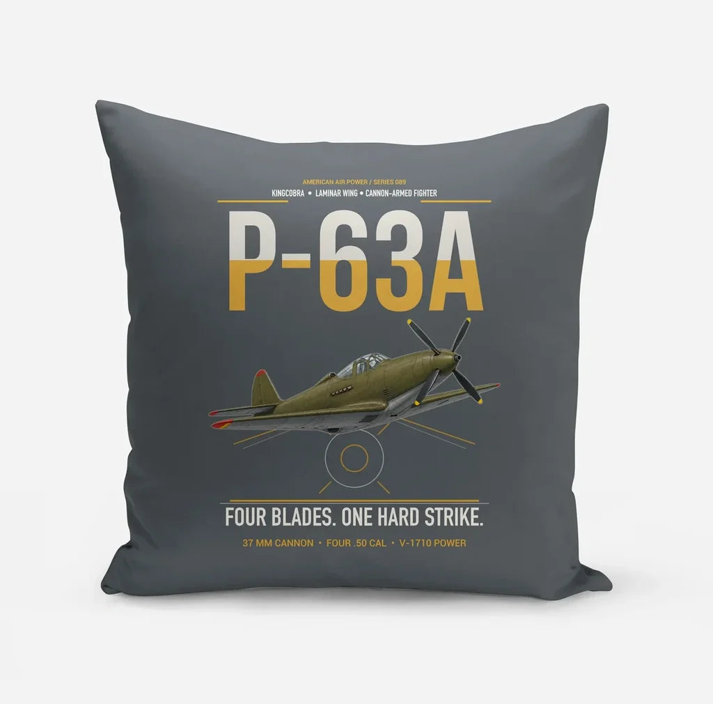 P-63A Kingcobra design on gray pillow