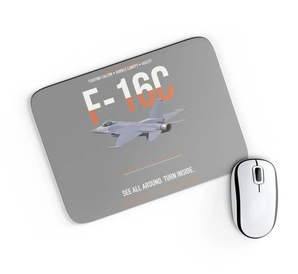 F-16C Fighting Falcon See All Around Turn Inside design on gray rectangle mouse pad