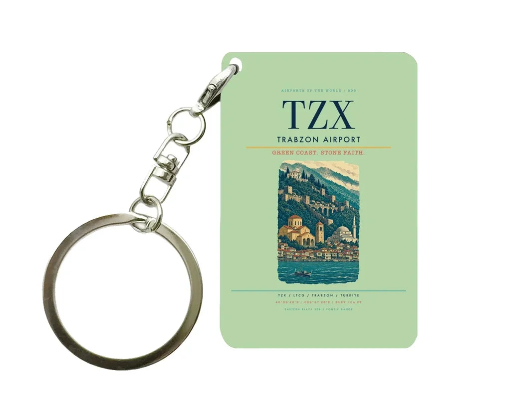 Trabzon Airport TZX Key Chain design on light green key chain