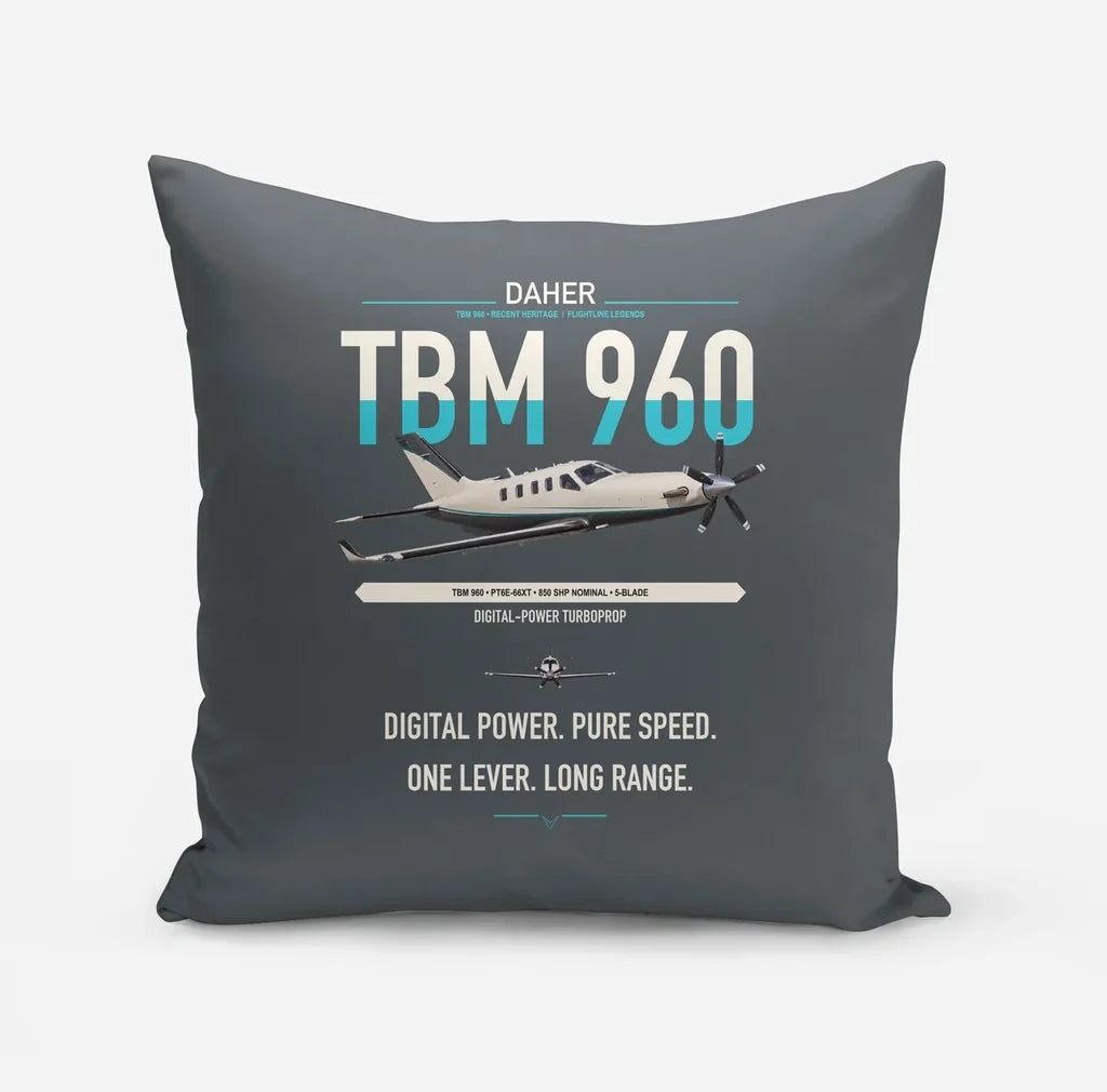 Daher TBM 960 design on gray pillow