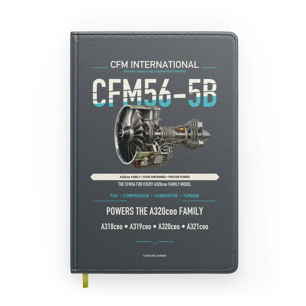 CFM56-5B design on gray notebook