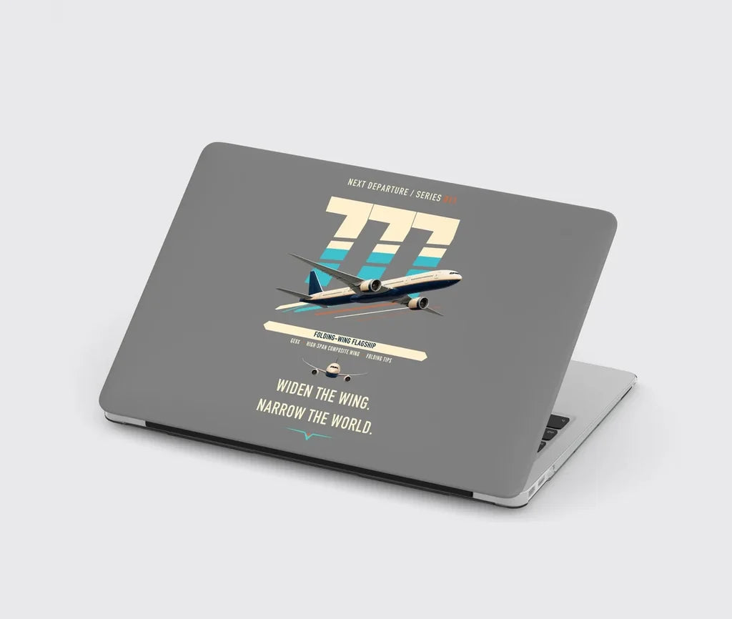 Boeing 777-9 design on gray MacBook case