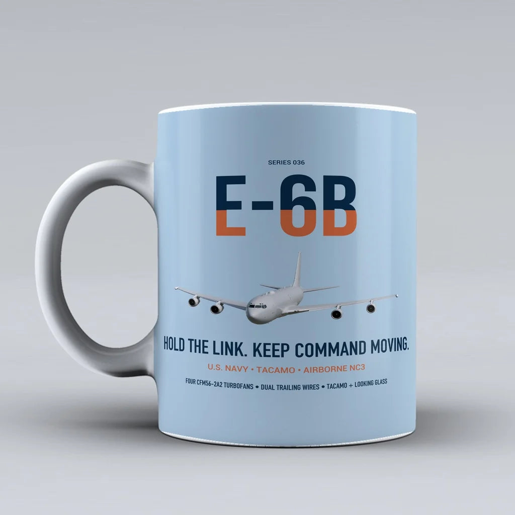 E-6B Mercury design on light blue ceramic mug, double-side print