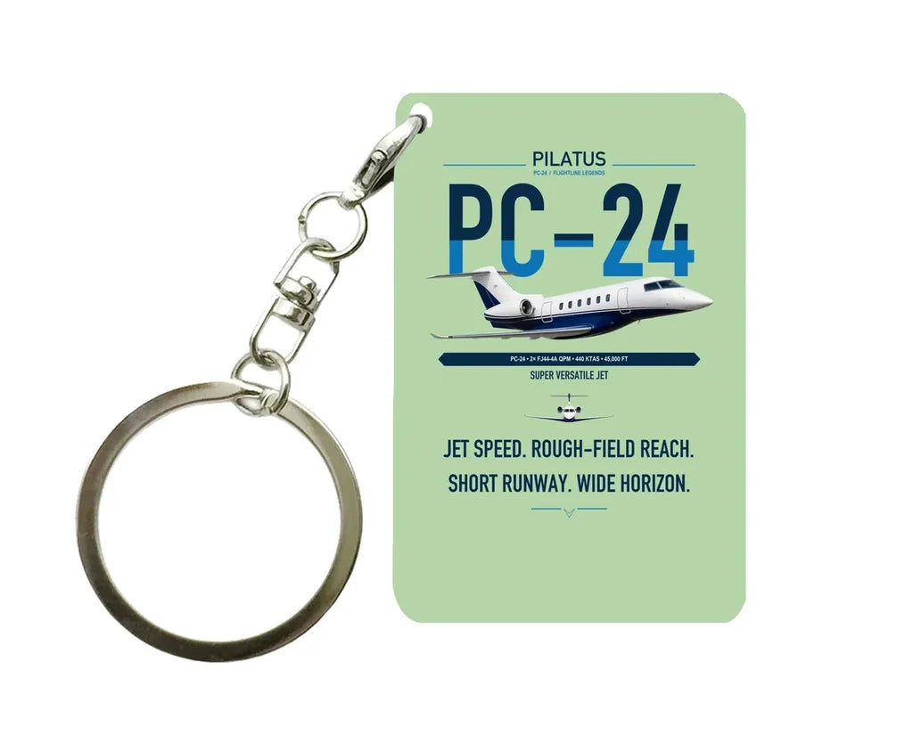 Pilatus PC-24 design on light green designed key chain, double-side print