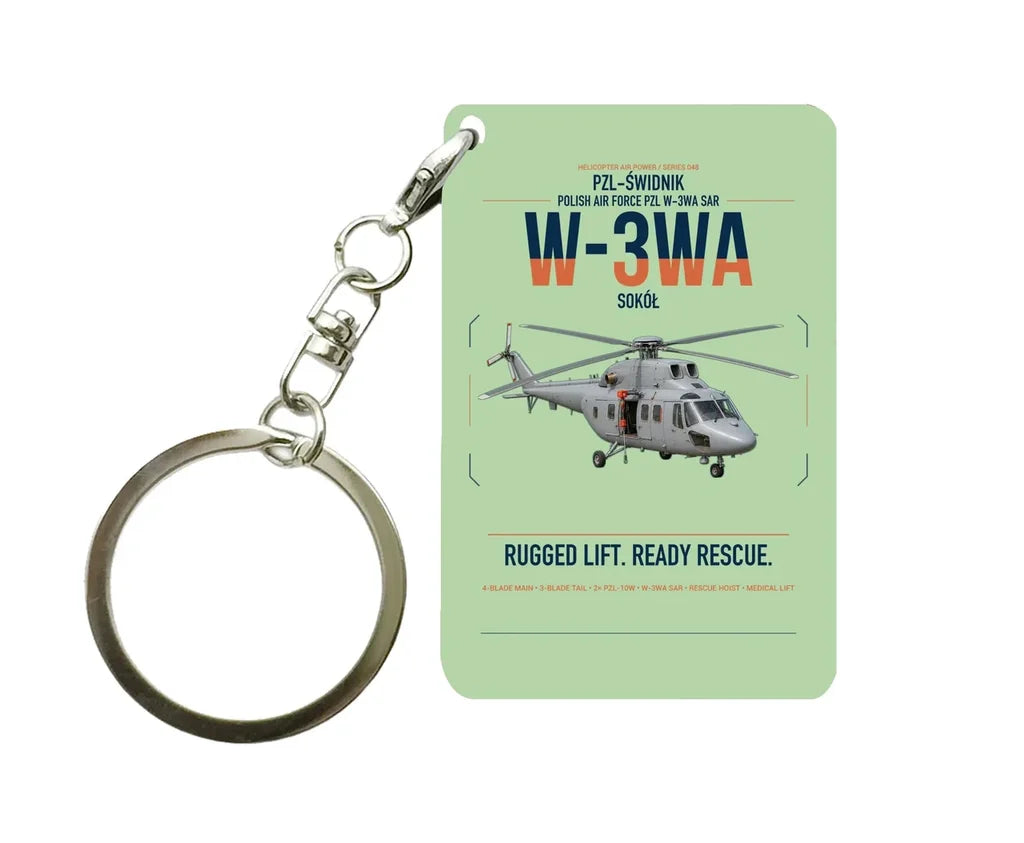 PZL-Świdnik W-3WA Sokół design on light green designed key chain, double-side print