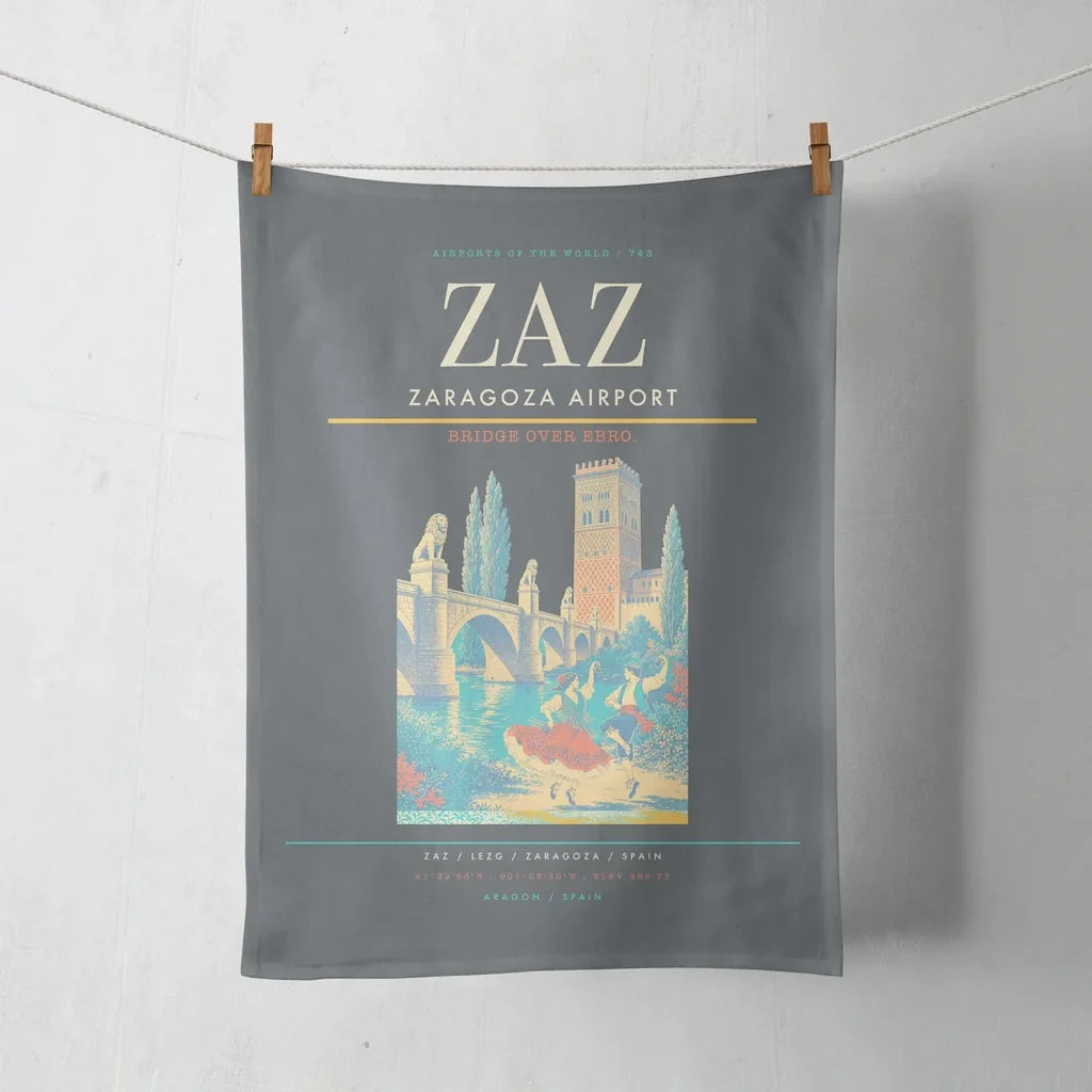 Zaragoza Airport (ZAZ) design on gray towel