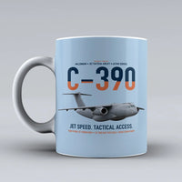 Thumbnail for C-390 Millennium design on light blue ceramic mug, double-side print