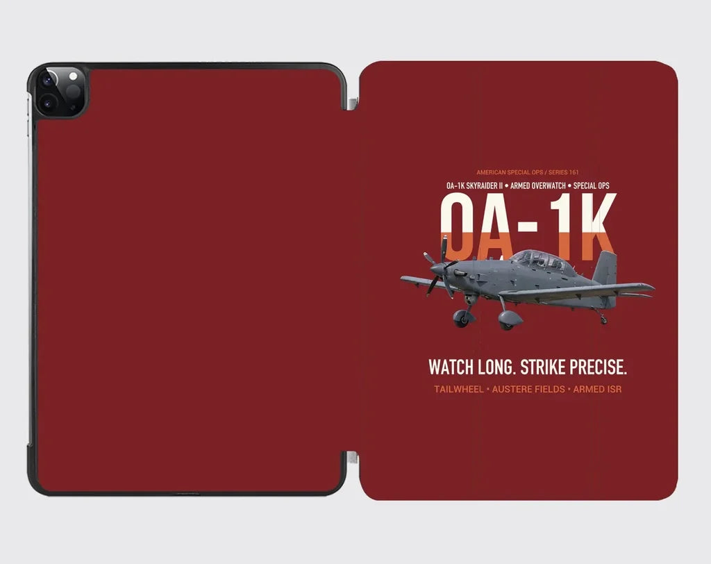 OA-1K Skyraider II Armed Overwatch design on dark red ipad tablet case