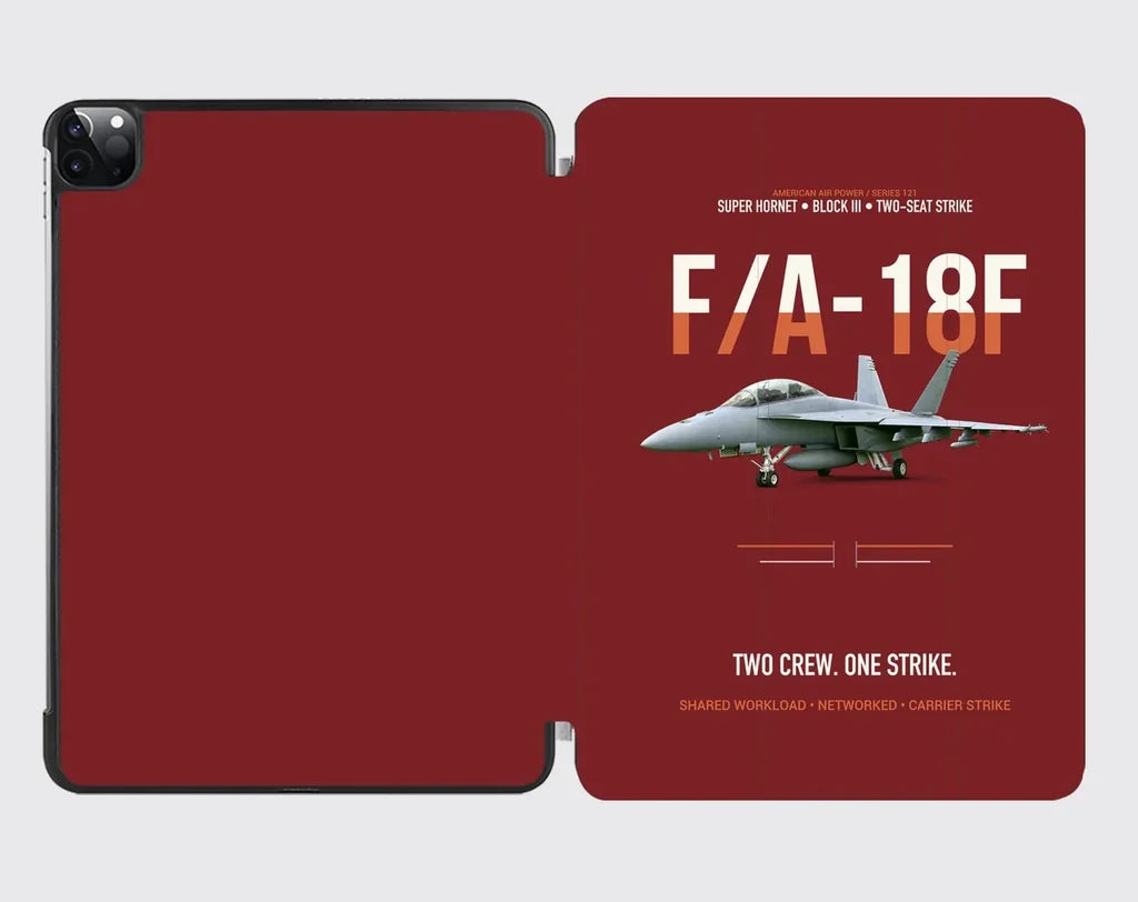 F-A-18F Super Hornet Block III Two Crew One Strike design on dark red ipad tablet case