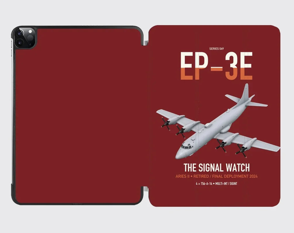 EP-3E ARIES II design on dark red ipad tablet case